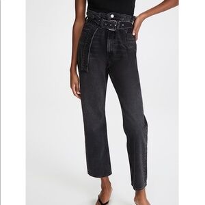 Agolde Reworked 90’s Belted Paperbag High Waisted Straight Leg Jeans Pave Sz 27